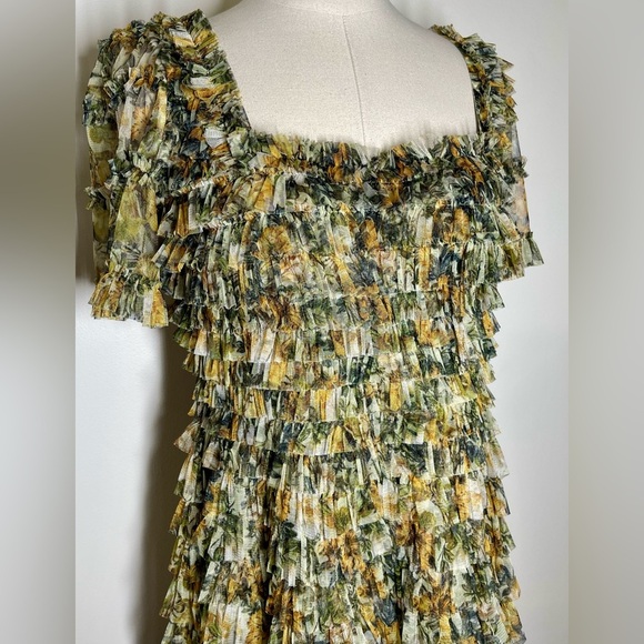 Mac Duggal 8232 | Square Neck Short Sleeve Micro Ruffle Dress | Women’s 14 - Picture 3 of 6